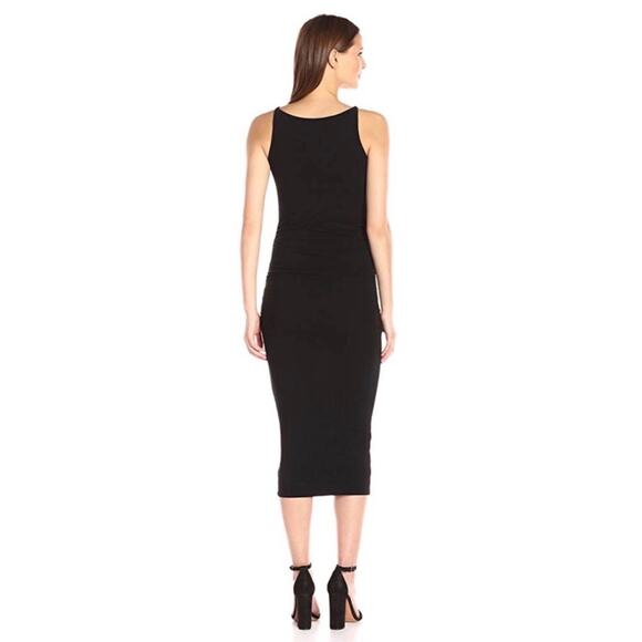 NWT MICHAEL STARS Women’s Front To Back Black Ruched Midi dress - Picture 2 of 8